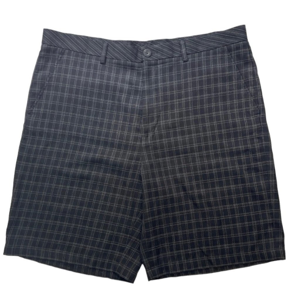 ASHWORTH Men's Checkered Dress Activewear Golf Shorts 40W Black Grey Flat Front